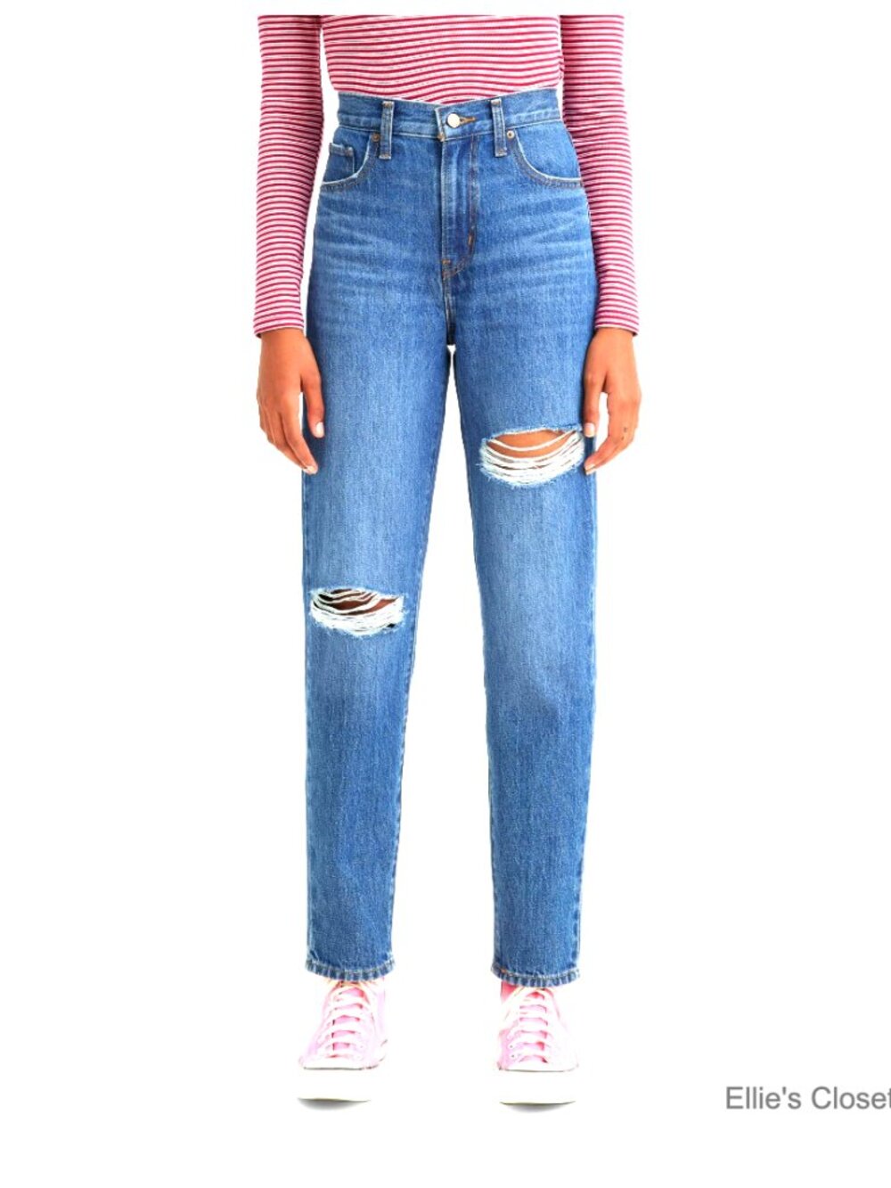 High Waisted Mom Jeans, Tapered Leg, 95% Cotton 5% Cotton Recycled
